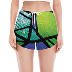 Blue And Green Stained Glass Print Women's Split Running Shorts