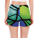 Blue And Green Stained Glass Print Women's Split Running Shorts