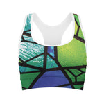 Blue And Green Stained Glass Print Women's Sports Bra