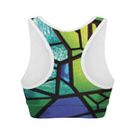 Blue And Green Stained Glass Print Women's Sports Bra