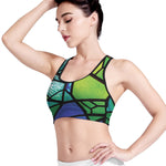 Blue And Green Stained Glass Print Women's Sports Bra
