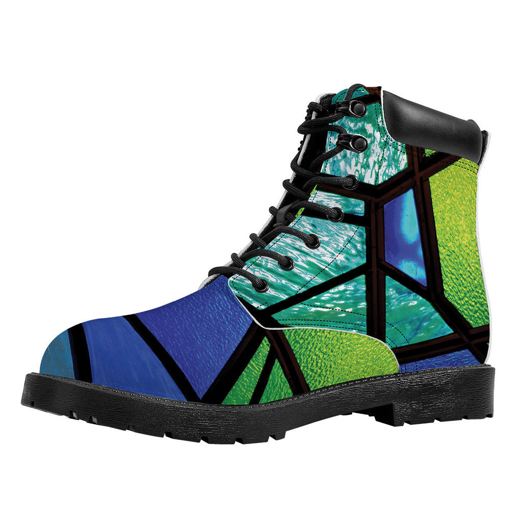 Blue And Green Stained Glass Print Work Boots