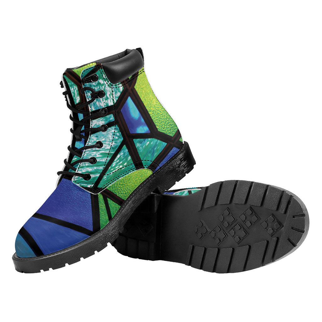 Blue And Green Stained Glass Print Work Boots