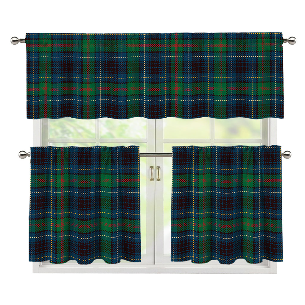 Blue And Green Tartan Pattern Print 3 Piece Kitchen Curtains