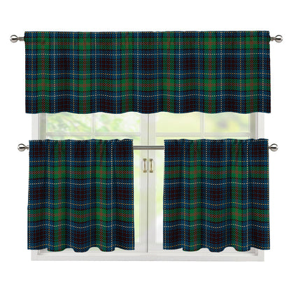 Blue And Green Tartan Pattern Print 3 Piece Kitchen Curtains