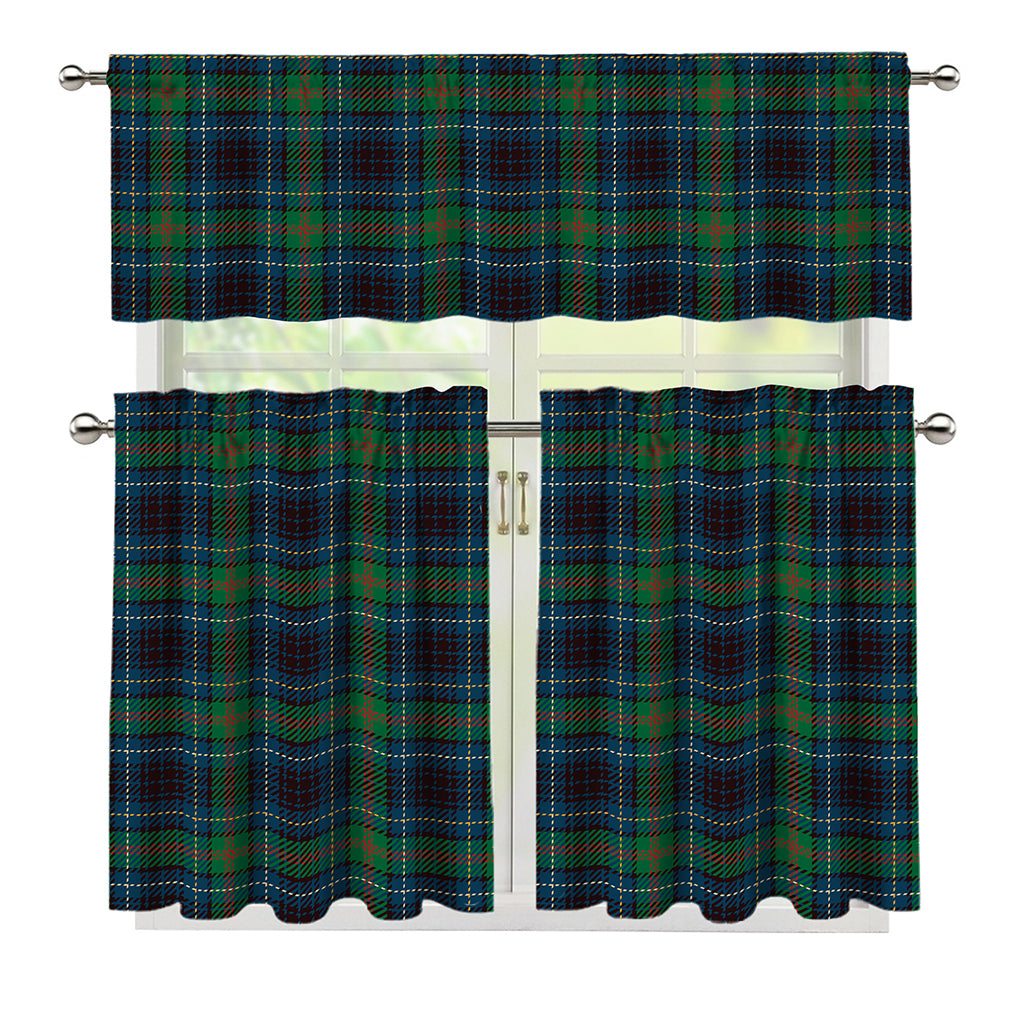 Blue And Green Tartan Pattern Print 3 Piece Kitchen Curtains