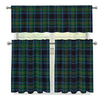 Blue And Green Tartan Pattern Print 3 Piece Kitchen Curtains
