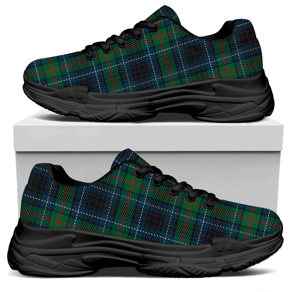 Blue And Green Tartan Pattern Print Black Chunky Shoes