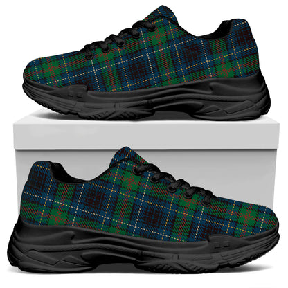 Blue And Green Tartan Pattern Print Black Chunky Shoes
