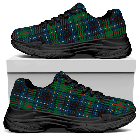Blue And Green Tartan Pattern Print Black Chunky Shoes