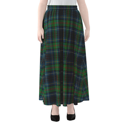 Blue And Green Tartan Pattern Print Chiffon Maxi Skirt