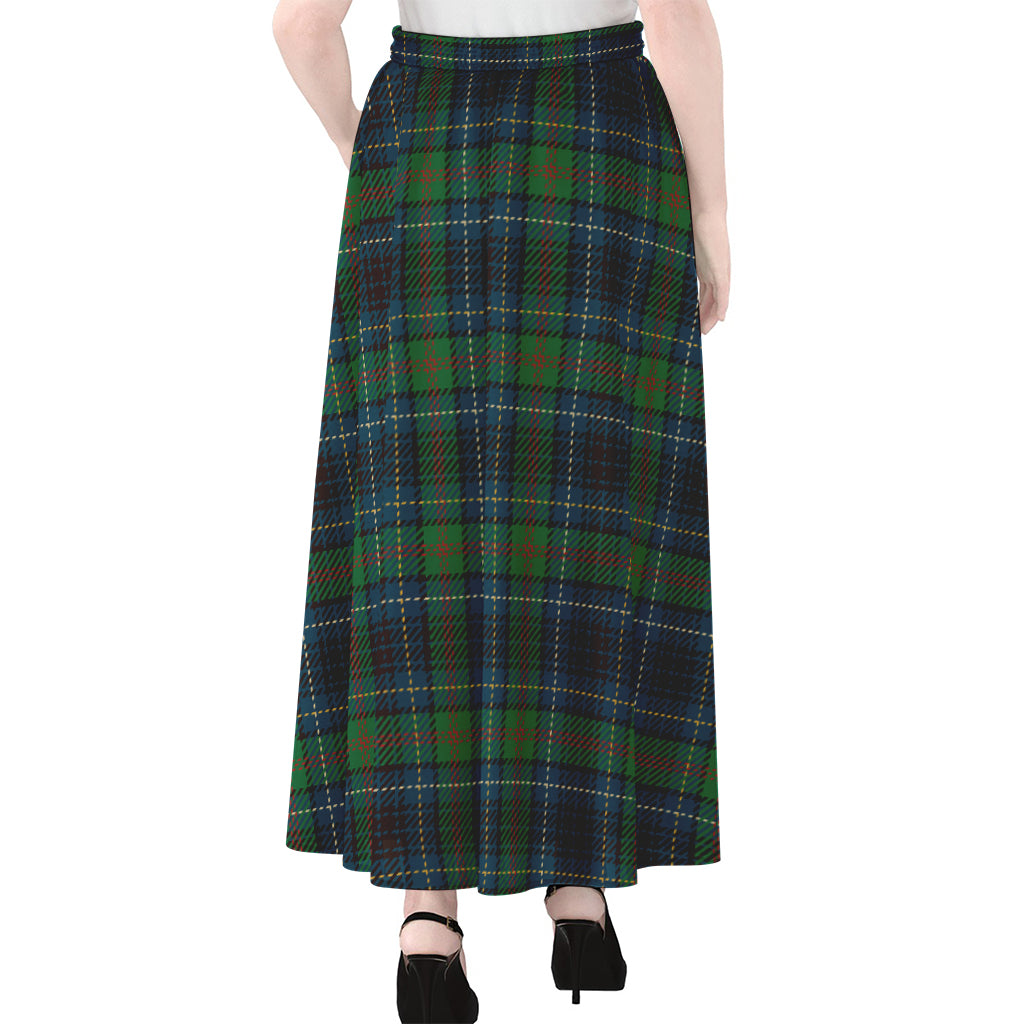 Blue And Green Tartan Pattern Print Chiffon Maxi Skirt