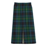 Blue And Green Tartan Pattern Print Cotton Front Slit Maxi Skirt