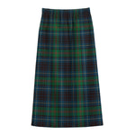 Blue And Green Tartan Pattern Print Cotton Front Slit Maxi Skirt