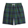 Blue And Green Tartan Pattern Print Cotton Shorts