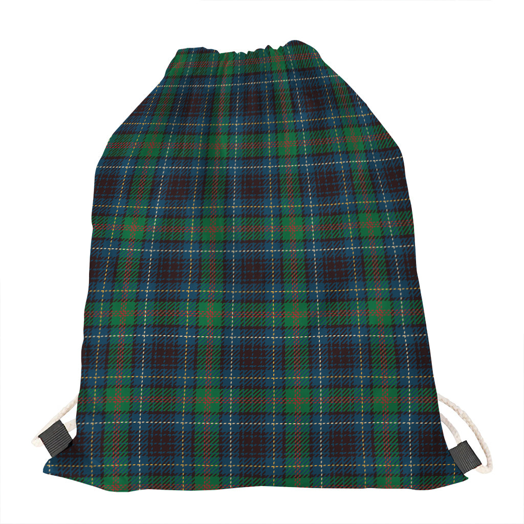 Blue And Green Tartan Pattern Print Drawstring Bag