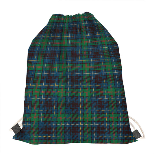 Blue And Green Tartan Pattern Print Drawstring Bag