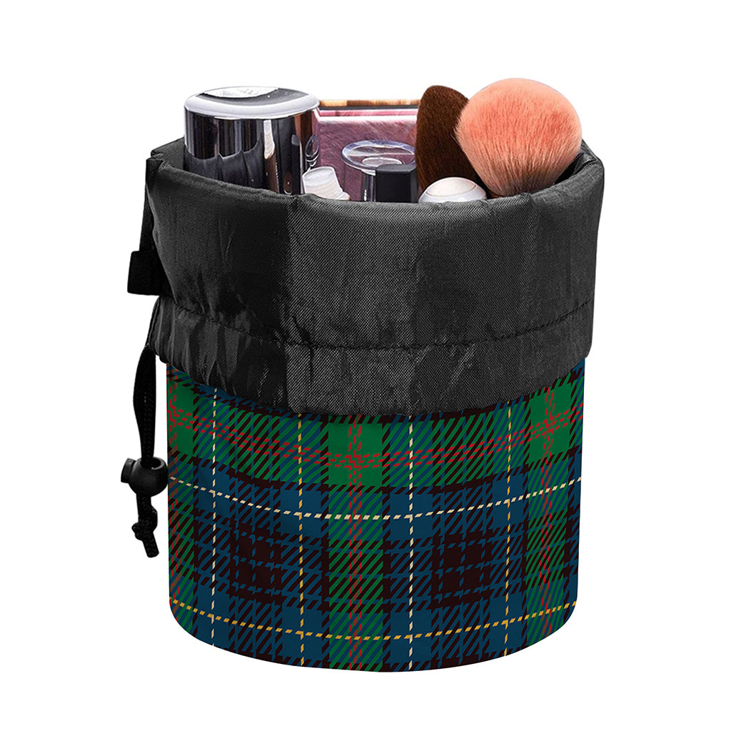 Blue And Green Tartan Pattern Print Drawstring Makeup Bag