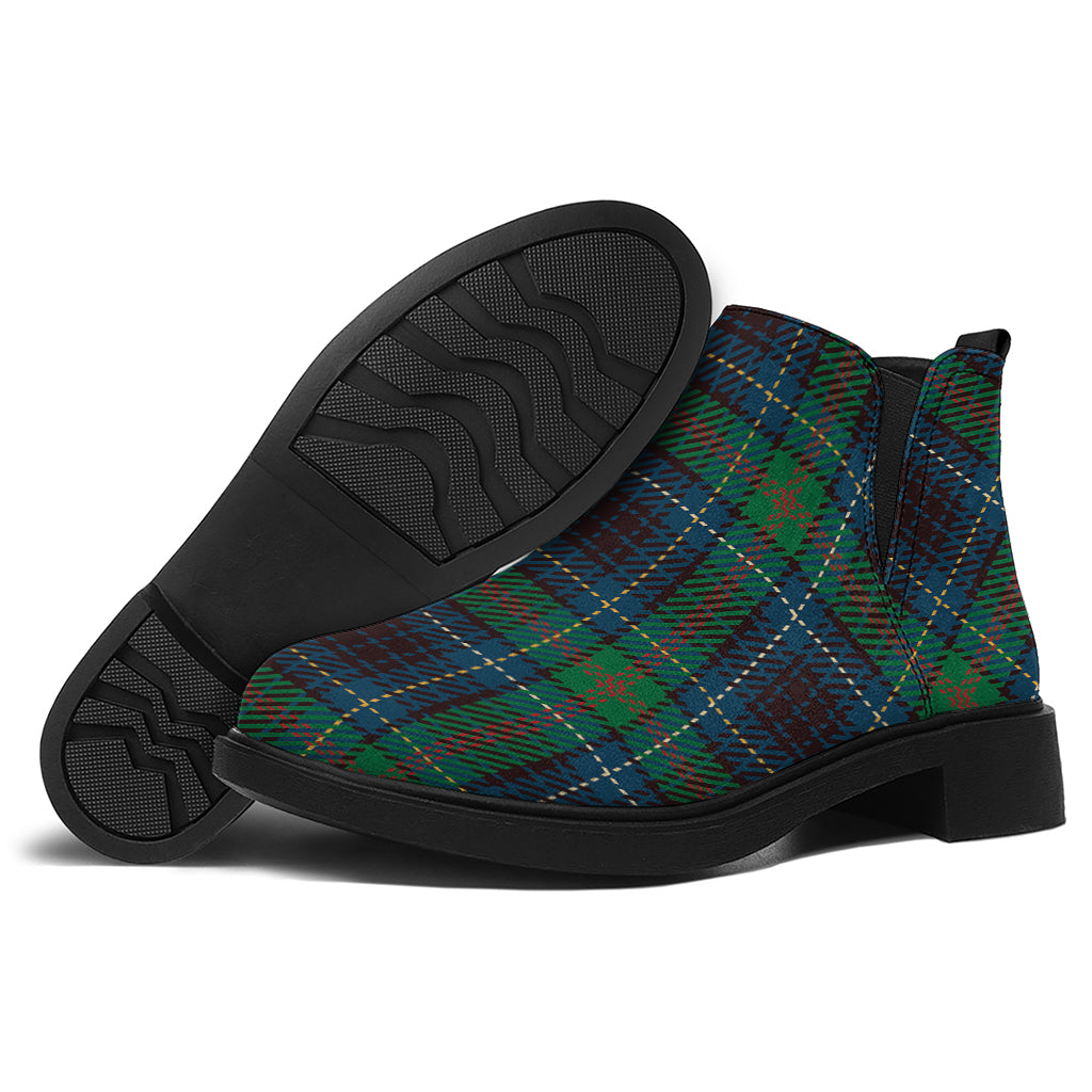 Blue And Green Tartan Pattern Print Flat Ankle Boots