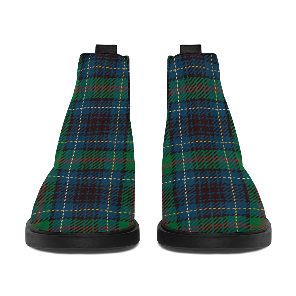 Blue And Green Tartan Pattern Print Flat Ankle Boots