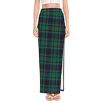 Blue And Green Tartan Pattern Print High Slit Maxi Skirt