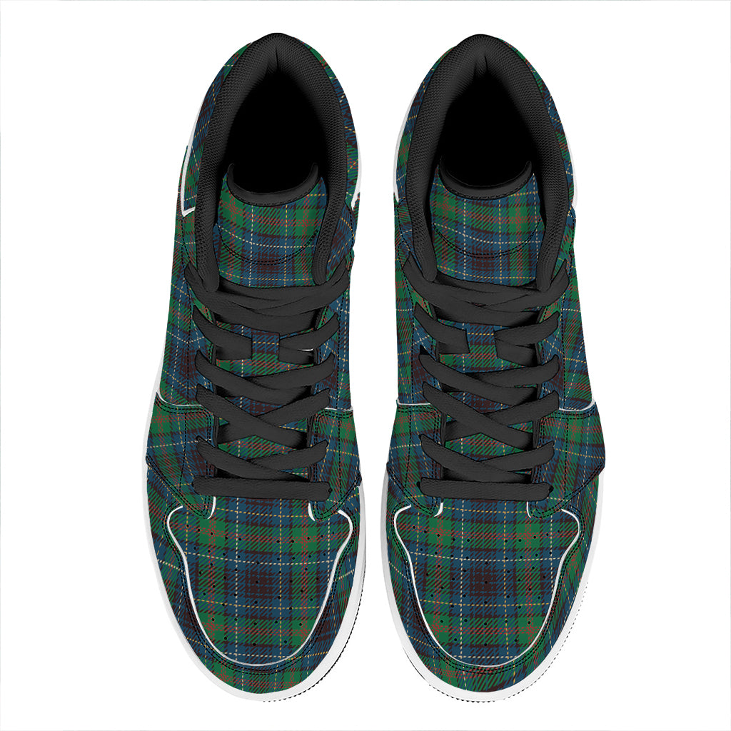 Blue And Green Tartan Pattern Print High Top Leather Sneakers