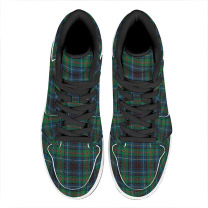 Blue And Green Tartan Pattern Print High Top Leather Sneakers