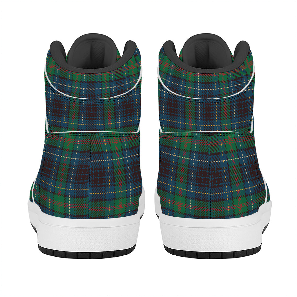 Blue And Green Tartan Pattern Print High Top Leather Sneakers