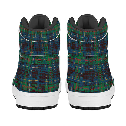 Blue And Green Tartan Pattern Print High Top Leather Sneakers