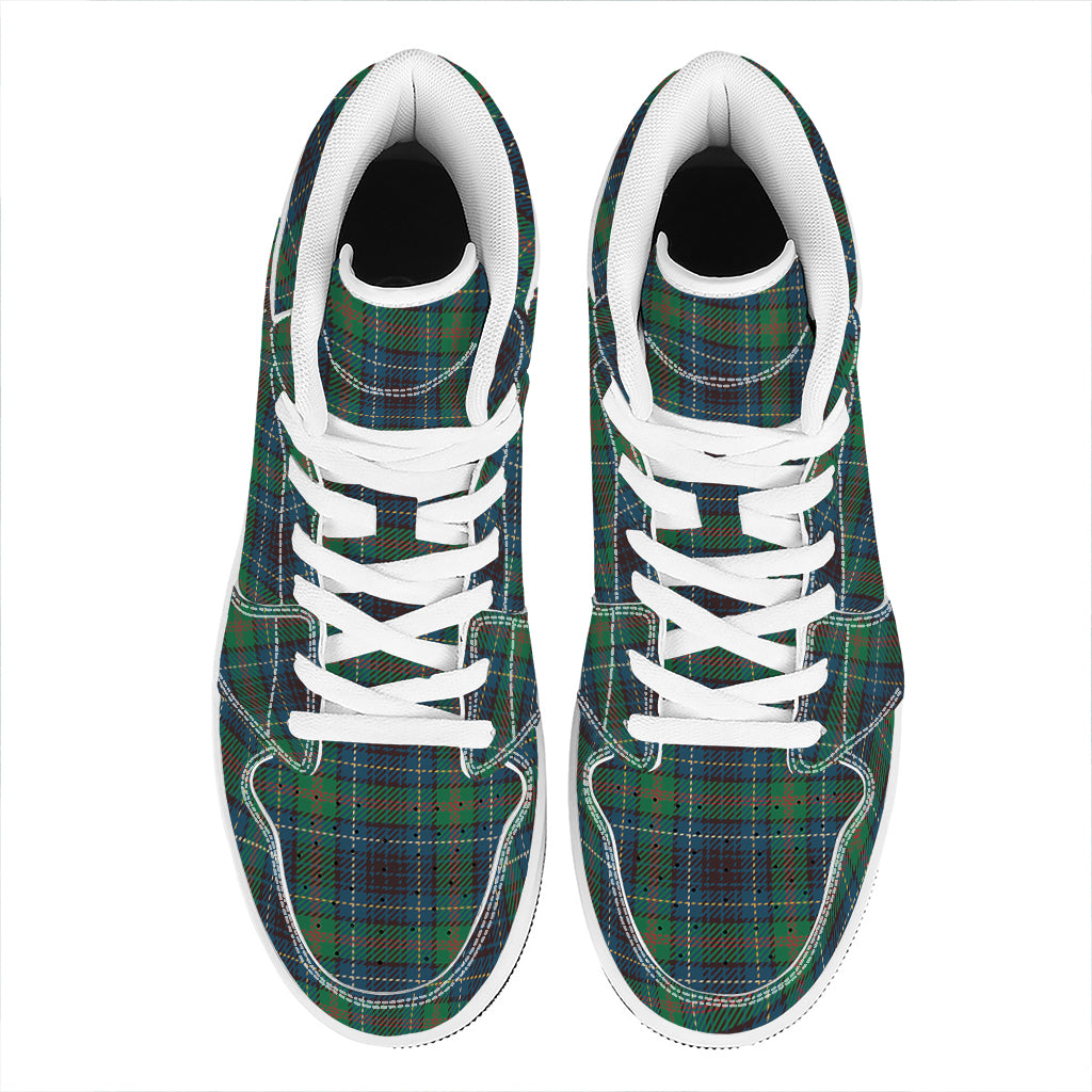 Blue And Green Tartan Pattern Print High Top Leather Sneakers