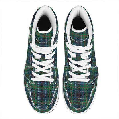 Blue And Green Tartan Pattern Print High Top Leather Sneakers