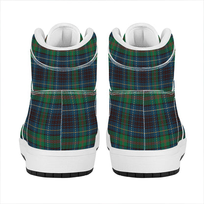 Blue And Green Tartan Pattern Print High Top Leather Sneakers