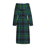 Blue And Green Tartan Pattern Print Hooded Bathrobe