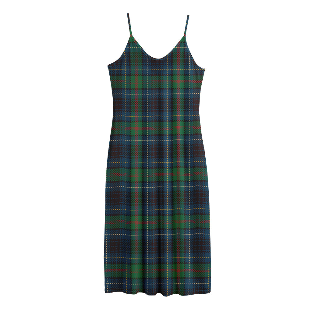 Blue And Green Tartan Pattern Print Jersey Midi Cami Dress