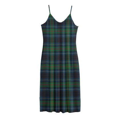 Blue And Green Tartan Pattern Print Jersey Midi Cami Dress