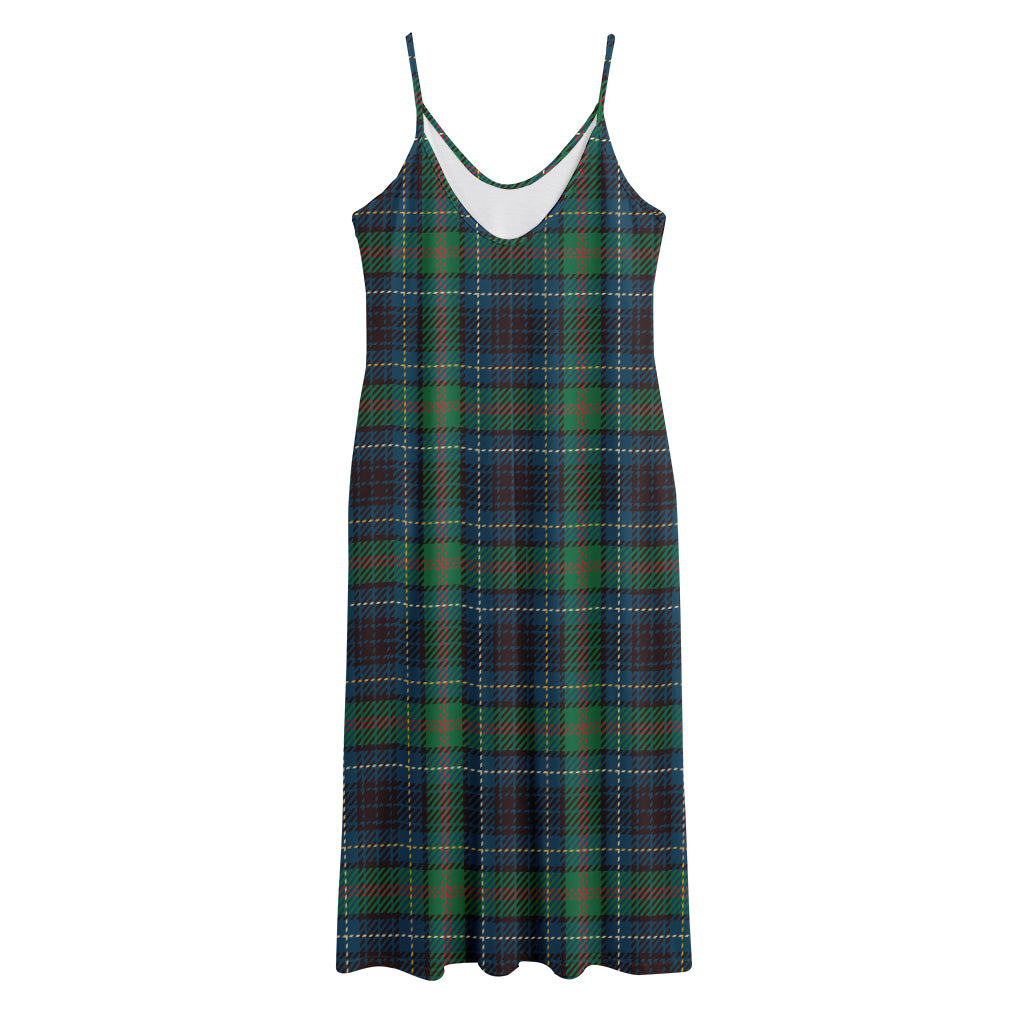 Blue And Green Tartan Pattern Print Jersey Midi Cami Dress