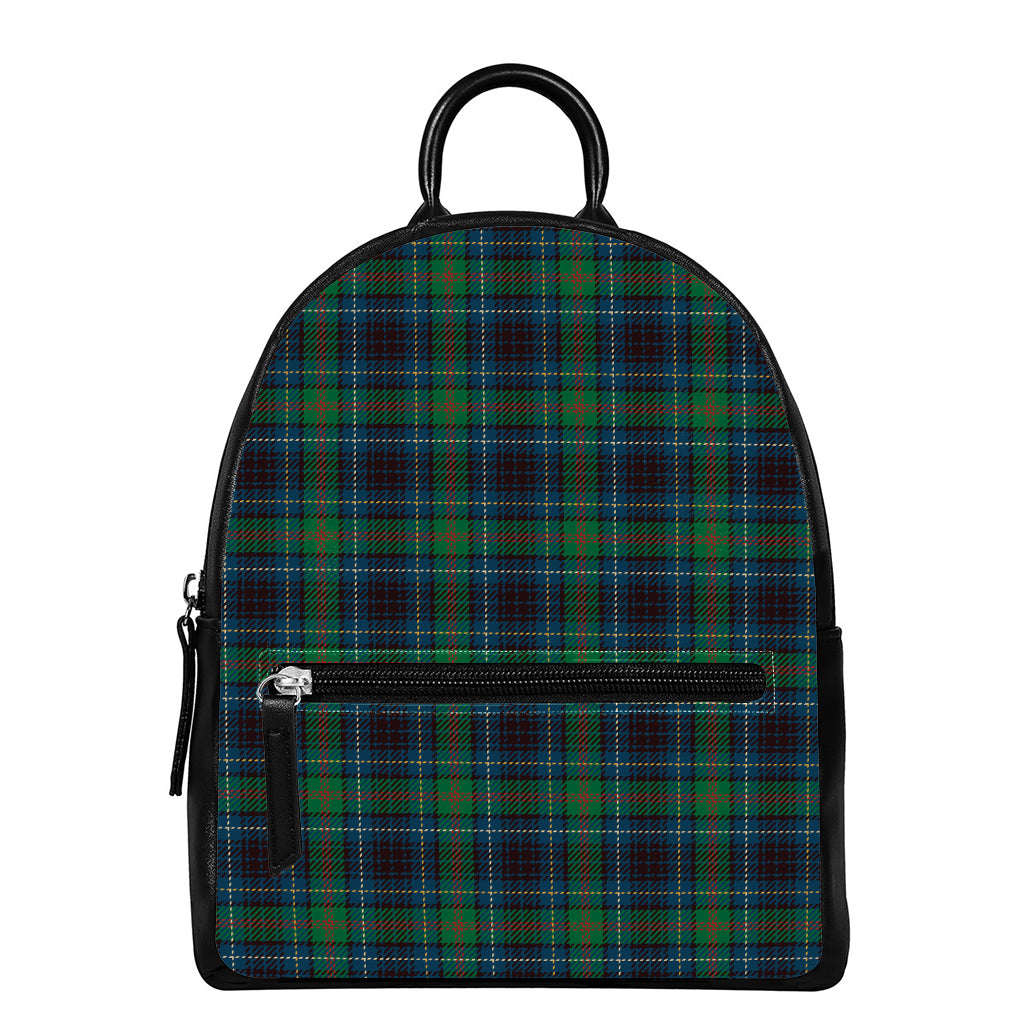 Blue And Green Tartan Pattern Print Leather Backpack