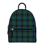 Blue And Green Tartan Pattern Print Leather Backpack