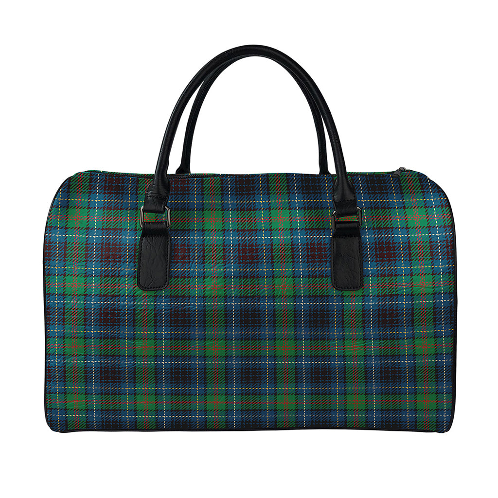 Blue And Green Tartan Pattern Print Leather Duffle Bag