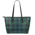 Blue And Green Tartan Pattern Print Leather Tote Bag