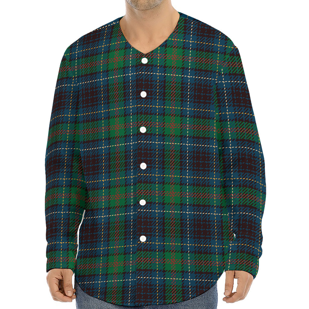 Blue And Green Tartan Pattern Print Long Sleeve Baseball Jersey