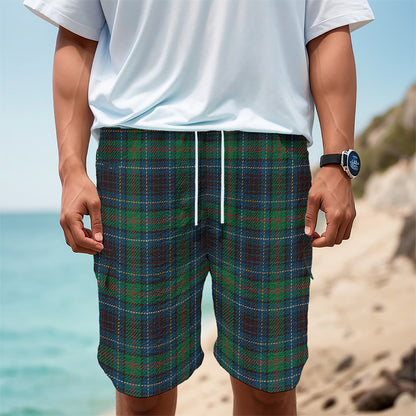 Blue And Green Tartan Pattern Print Men's Cargo Shorts