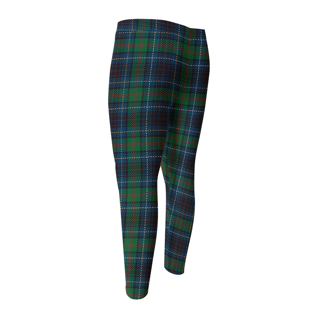 Blue And Green Tartan Pattern Print Men's Compression Pants