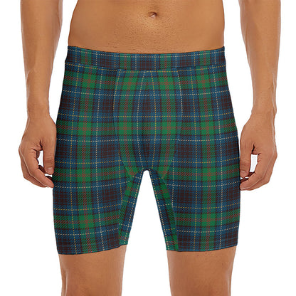 Blue And Green Tartan Pattern Print Men's Long Boxer Briefs