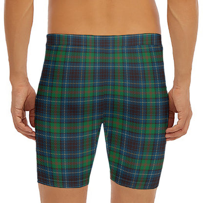 Blue And Green Tartan Pattern Print Men's Long Boxer Briefs
