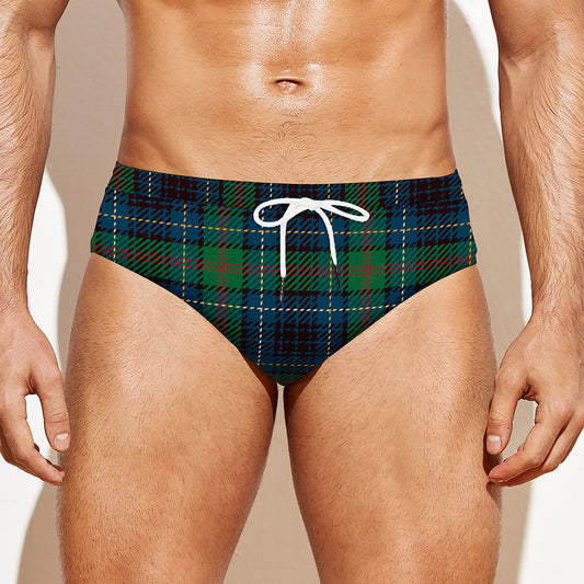 Blue And Green Tartan Pattern Print Men's Swim Briefs