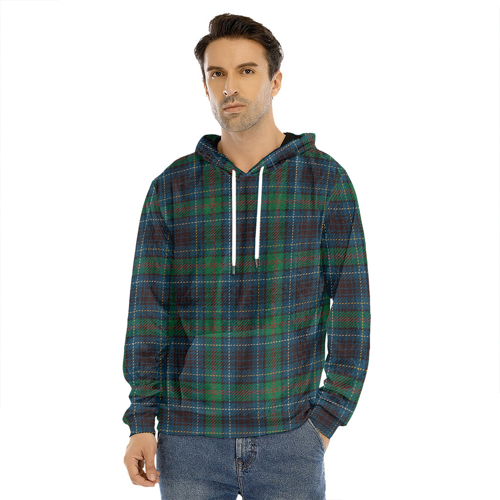 Blue And Green Tartan Pattern Print Men's Velvet Pullover Hoodie