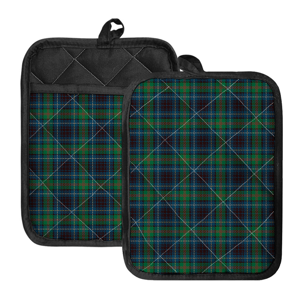 Blue And Green Tartan Pattern Print Pot Holders With Pocket