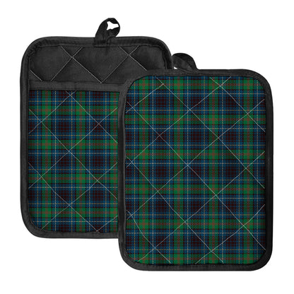 Blue And Green Tartan Pattern Print Pot Holders With Pocket