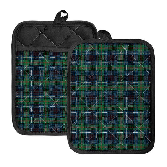 Blue And Green Tartan Pattern Print Pot Holders With Pocket